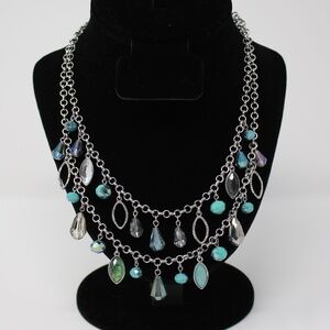 Simply Vera Silver Tone Double Chain Crystal Rhinestone & Faux Set Gems Necklace